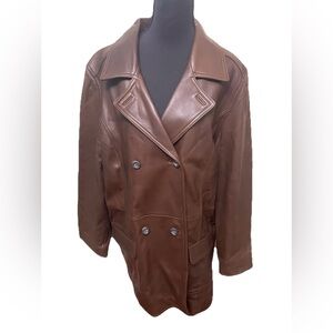 J. Jill Double-Breasted Genuine Leather Jacket | XL